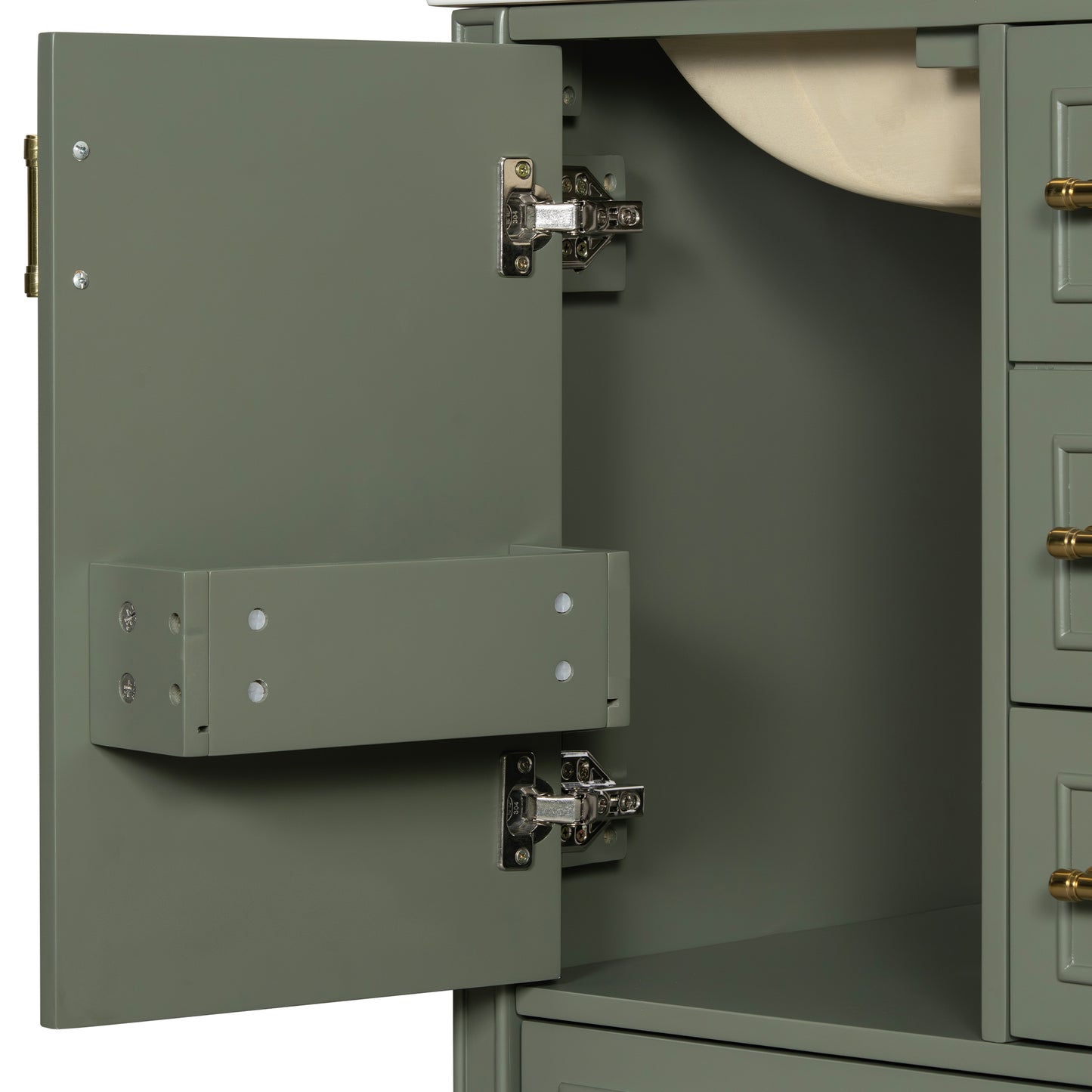 VanityFus Green 24-in Bathroom Vanity Single Sink Combo Ceramic Top 1 Soft-Close Doors 3 Drawers