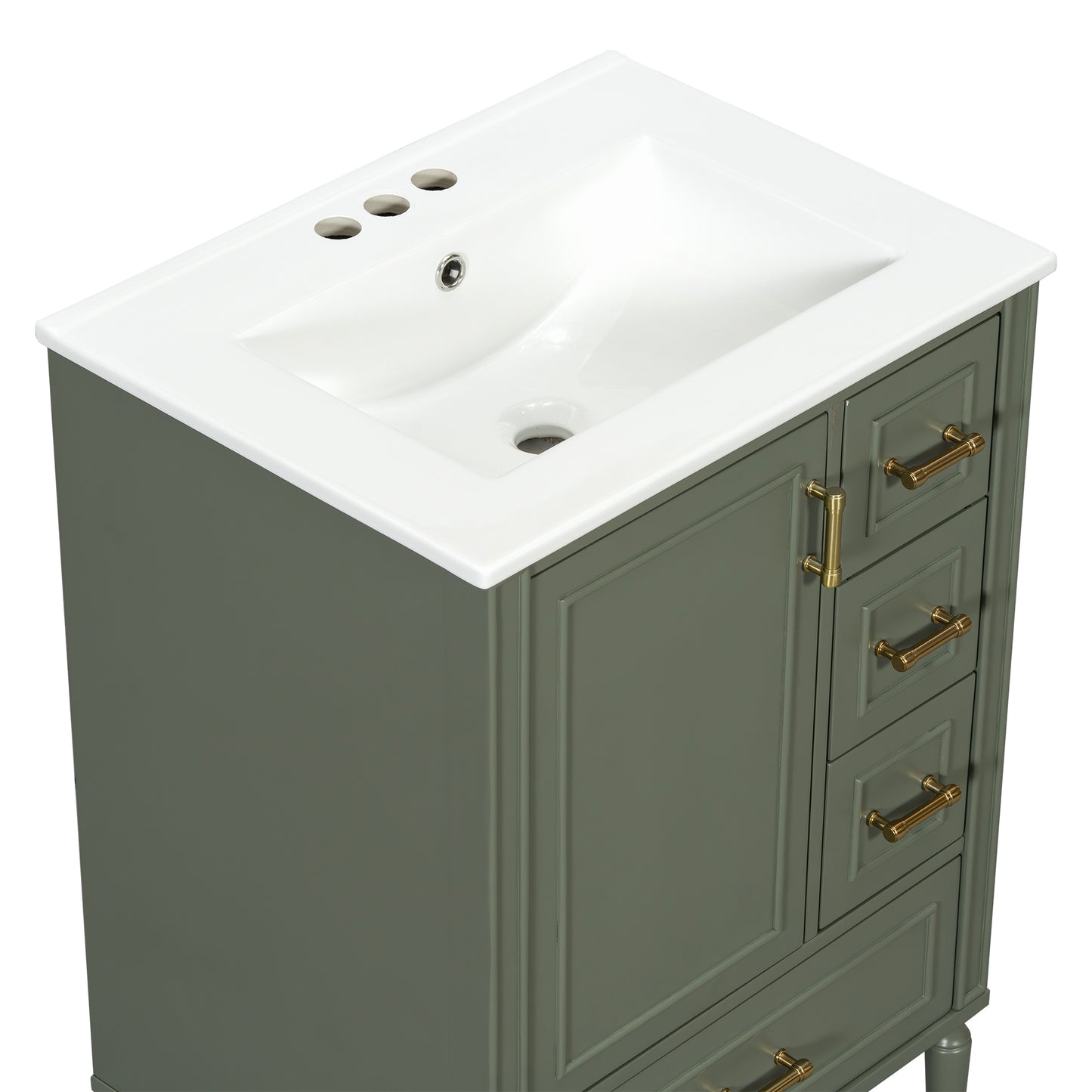VanityFus Green 24-in Bathroom Vanity Single Sink Combo Ceramic Top 1 Soft-Close Doors 3 Drawers