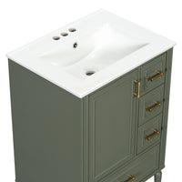 VanityFus Green 24-in Bathroom Vanity Single Sink Combo Ceramic Top 1 Soft-Close Doors 3 Drawers