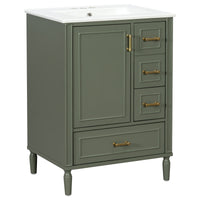 VanityFus Green 24-in Bathroom Vanity Single Sink Combo Ceramic Top 1 Soft-Close Doors 3 Drawers