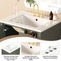 VanityFus Green 24-in Bathroom Vanity Single Sink Combo Ceramic Top 1 Soft-Close Doors 3 Drawers