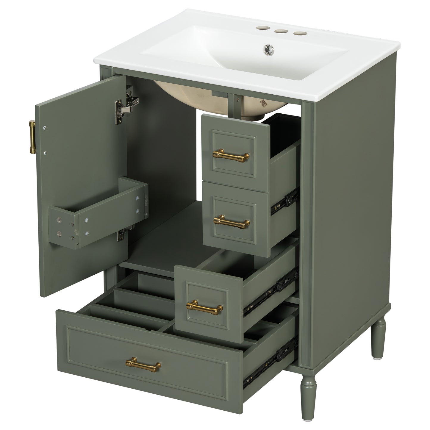 VanityFus Green 24-in Bathroom Vanity Single Sink Combo Ceramic Top 1 Soft-Close Doors 3 Drawers