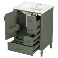 VanityFus Green 24-in Bathroom Vanity Single Sink Combo Ceramic Top 1 Soft-Close Doors 3 Drawers