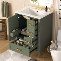 VanityFus Green 24-in Bathroom Vanity Single Sink Combo Ceramic Top 1 Soft-Close Doors 3 Drawers