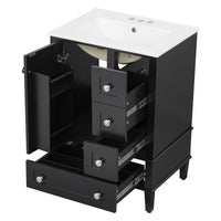VanityFus Black 24-in Bathroom Vanity Single Sink Combo Ceramic Top 1 Soft-Close Doors 3 Drawers