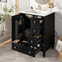 VanityFus Black 24-in Bathroom Vanity Single Sink Combo Ceramic Top 1 Soft-Close Doors 3 Drawers