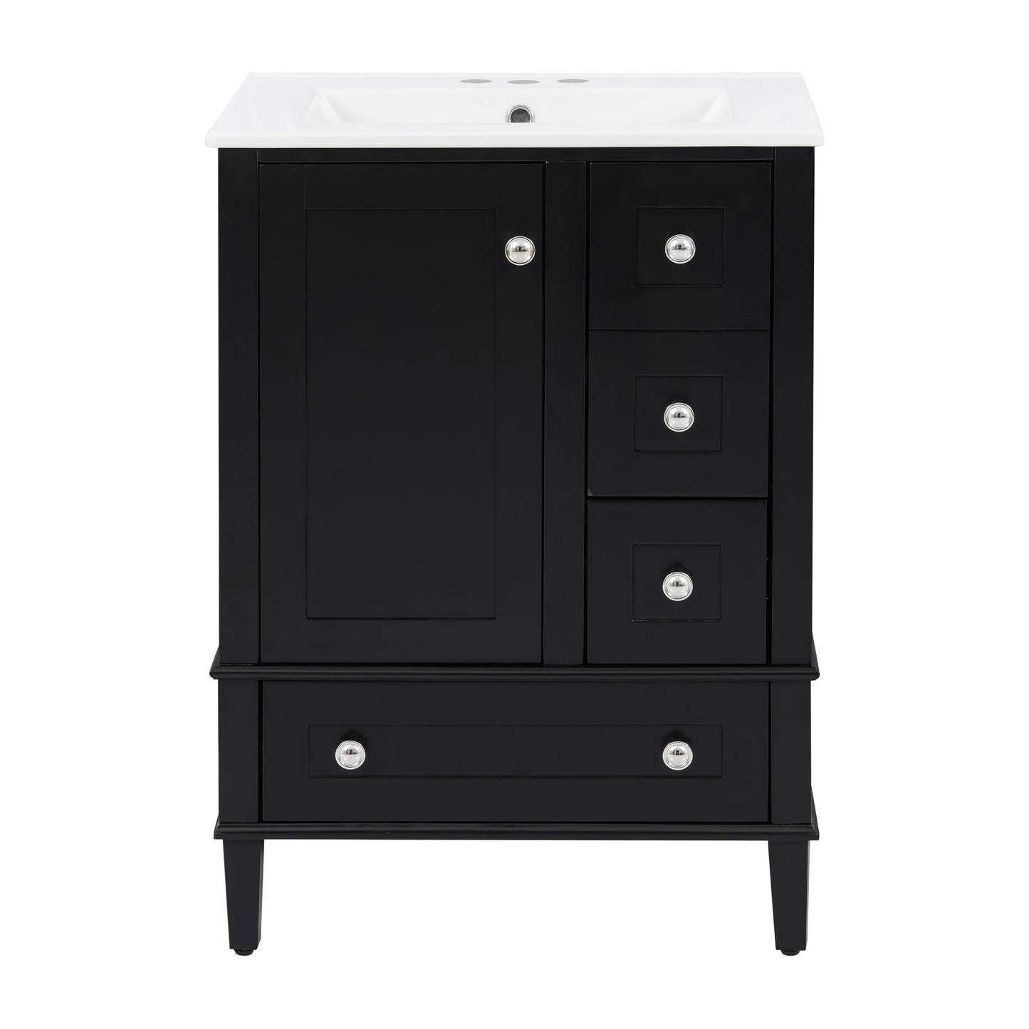 VanityFus Black 24-in Bathroom Vanity Single Sink Combo Ceramic Top 1 Soft-Close Doors 3 Drawers