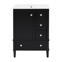 VanityFus Black 24-in Bathroom Vanity Single Sink Combo Ceramic Top 1 Soft-Close Doors 3 Drawers