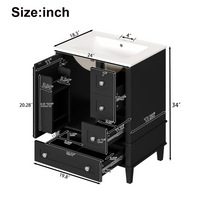 VanityFus Black 24-in Bathroom Vanity Single Sink Combo Ceramic Top 1 Soft-Close Doors 3 Drawers