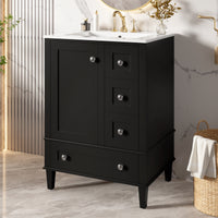 VanityFus Black 24-in Bathroom Vanity Single Sink Combo Ceramic Top 1 Soft-Close Doors 3 Drawers