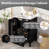 VanityFus Black 24-in Bathroom Vanity Single Sink Combo Ceramic Top 1 Soft-Close Doors 3 Drawers
