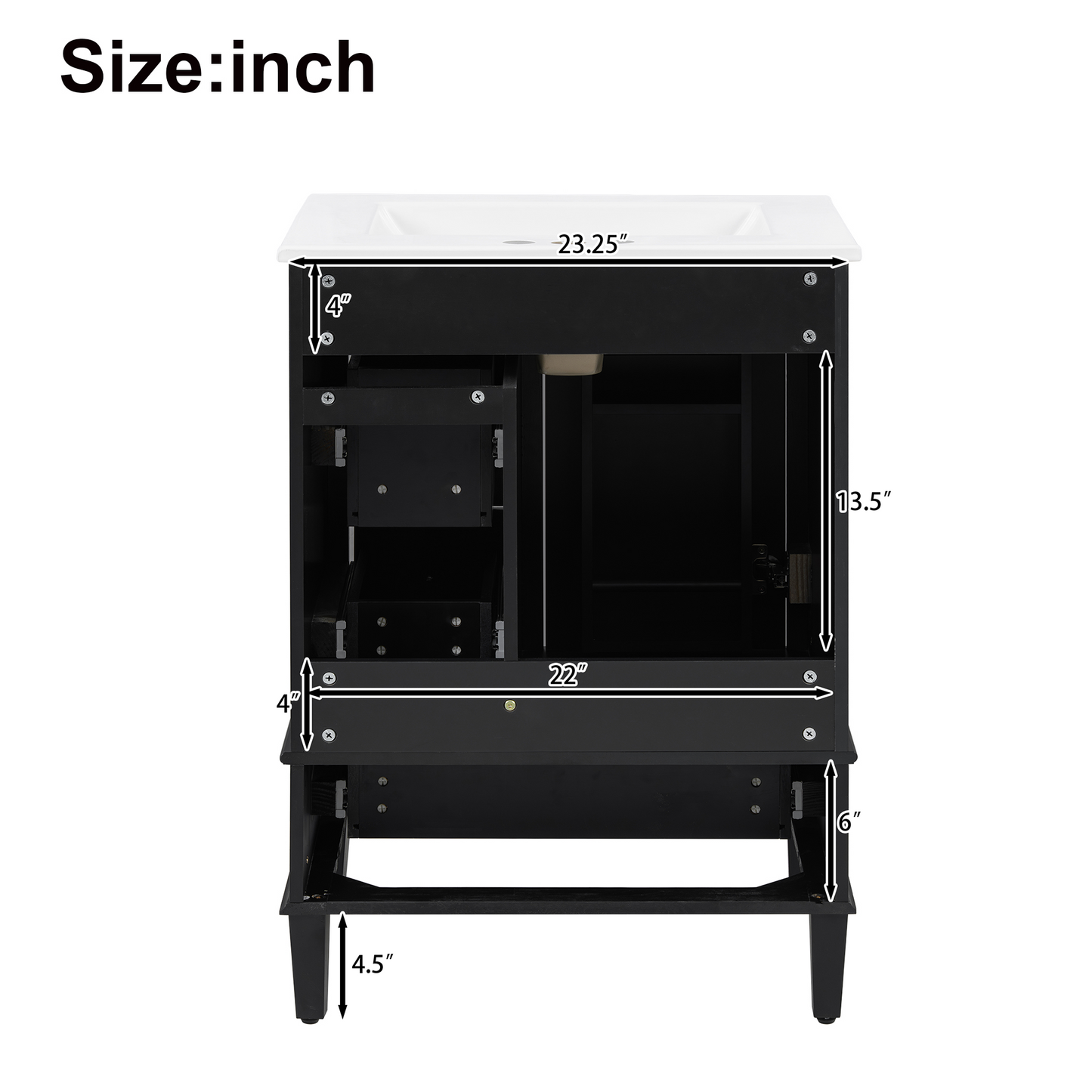 VanityFus Black 24-in Bathroom Vanity Single Sink Combo Ceramic Top 1 Soft-Close Doors 3 Drawers