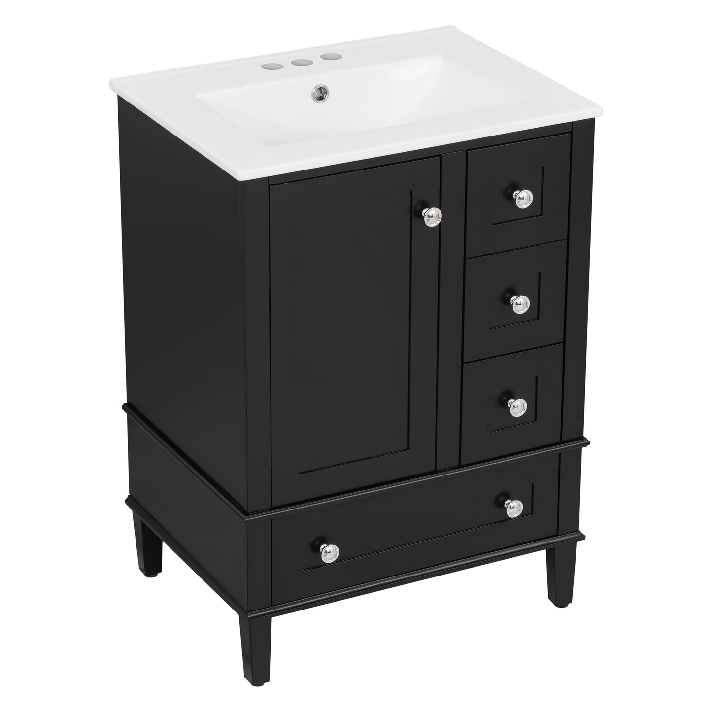 VanityFus Black 24-in Bathroom Vanity Single Sink Combo Ceramic Top 1 Soft-Close Doors 3 Drawers