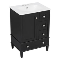 VanityFus Black 24-in Bathroom Vanity Single Sink Combo Ceramic Top 1 Soft-Close Doors 3 Drawers