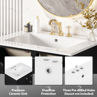 VanityFus Black 24-in Bathroom Vanity Single Sink Combo Ceramic Top 1 Soft-Close Doors 3 Drawers