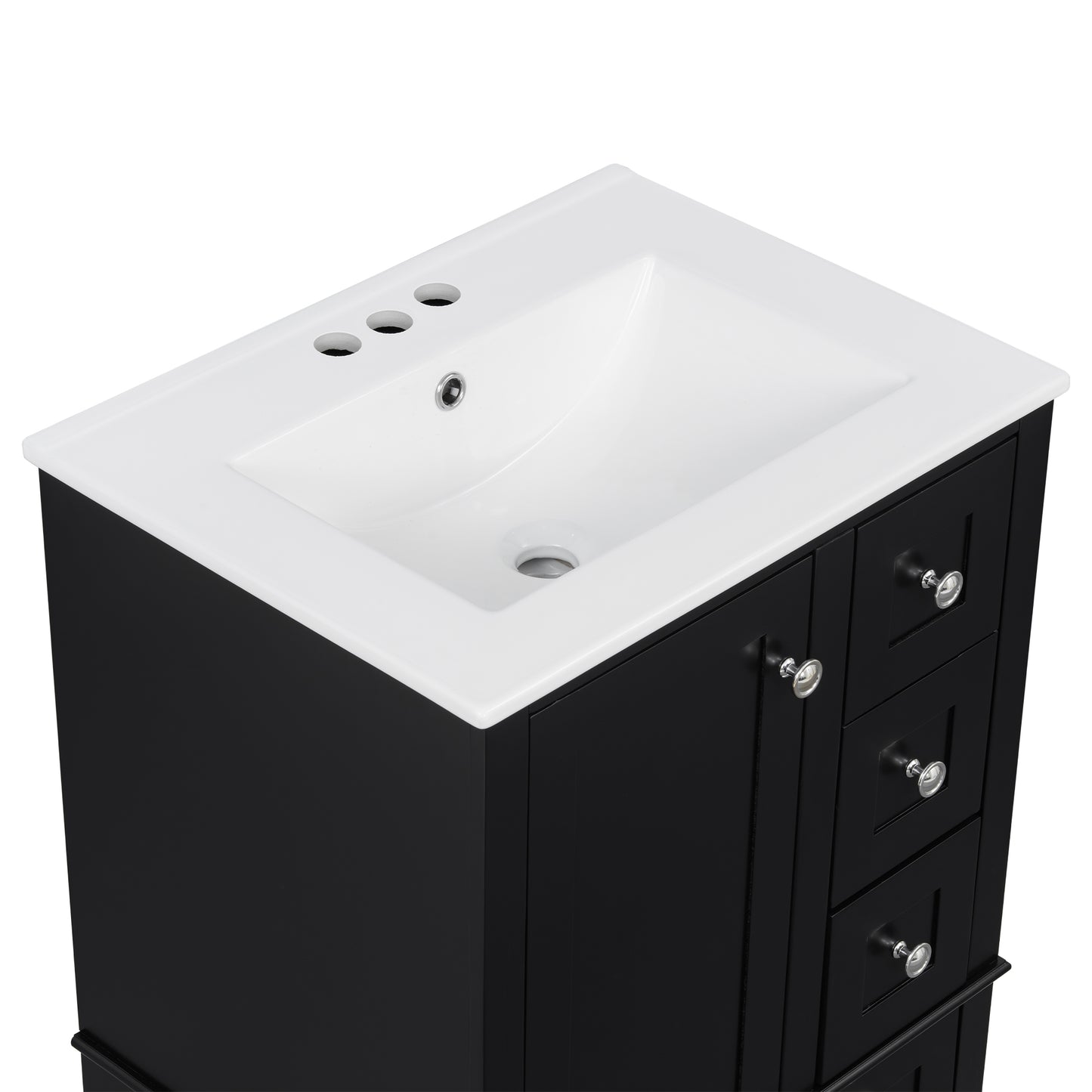 VanityFus Black 24-in Bathroom Vanity Single Sink Combo Ceramic Top 1 Soft-Close Doors 3 Drawers