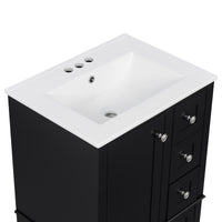 VanityFus Black 24-in Bathroom Vanity Single Sink Combo Ceramic Top 1 Soft-Close Doors 3 Drawers