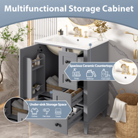 VanityFus Gray 24-in Bathroom Vanity Single Sink Combo Ceramic Top 1 Soft-Close Doors 3 Drawers