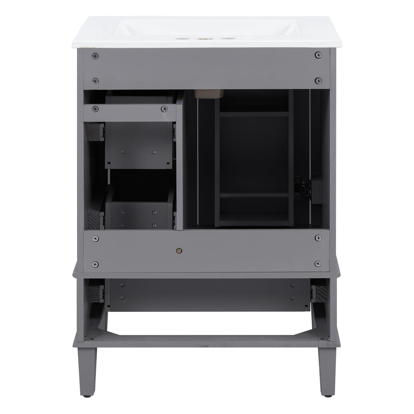 VanityFus Gray 24-in Bathroom Vanity Single Sink Combo Ceramic Top 1 Soft-Close Doors 3 Drawers