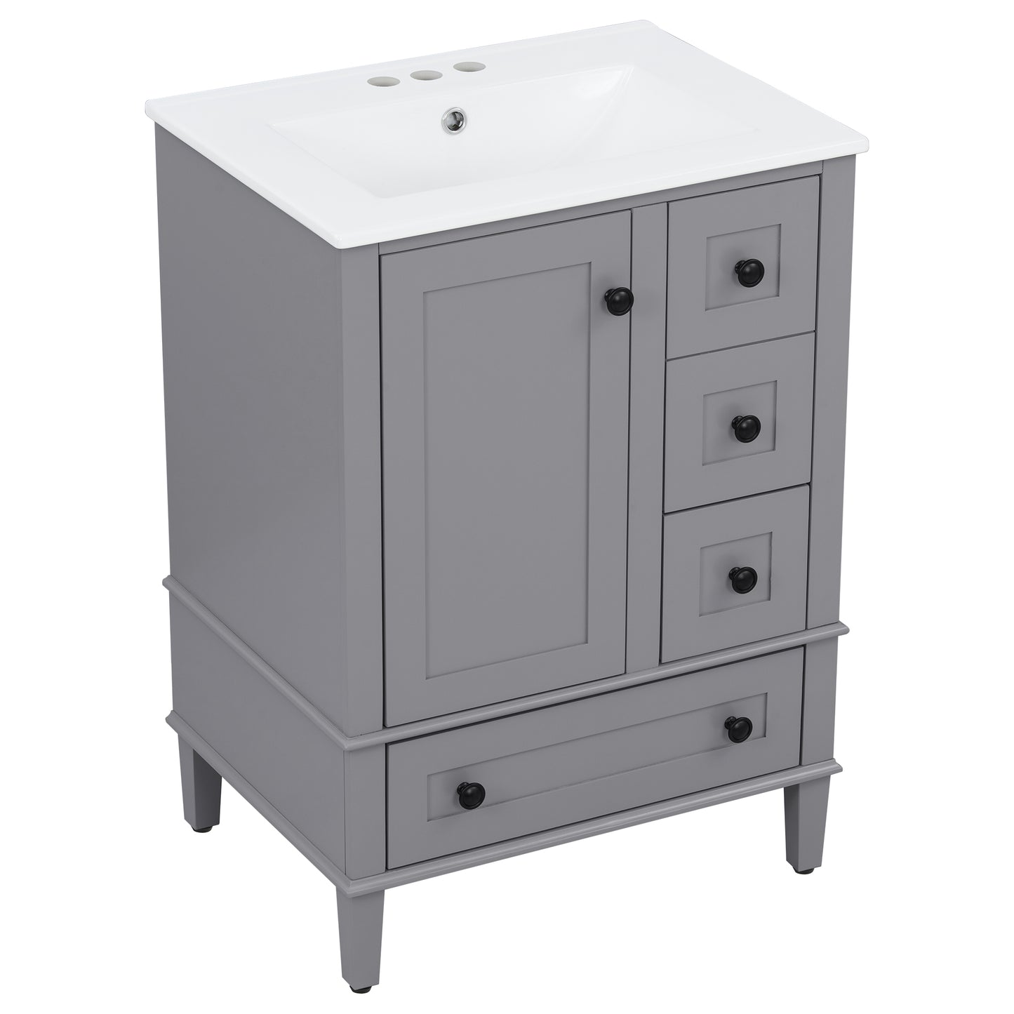 VanityFus Gray 24-in Bathroom Vanity Single Sink Combo Ceramic Top 1 Soft-Close Doors 3 Drawers