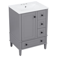 VanityFus Gray 24-in Bathroom Vanity Single Sink Combo Ceramic Top 1 Soft-Close Doors 3 Drawers