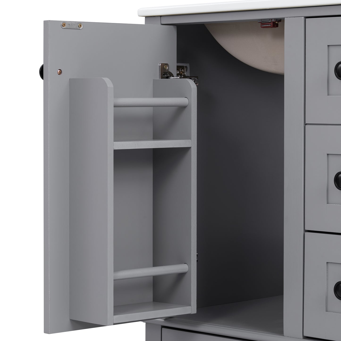 VanityFus Gray 24-in Bathroom Vanity Single Sink Combo Ceramic Top 1 Soft-Close Doors 3 Drawers