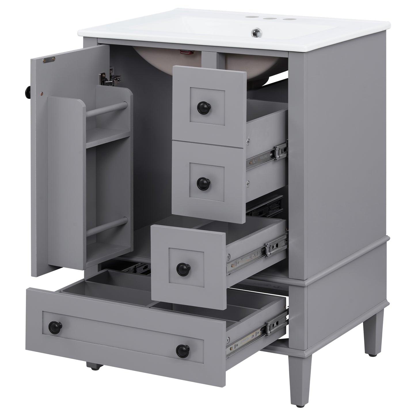 VanityFus Gray 24-in Bathroom Vanity Single Sink Combo Ceramic Top 1 Soft-Close Doors 3 Drawers