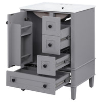 VanityFus Gray 24-in Bathroom Vanity Single Sink Combo Ceramic Top 1 Soft-Close Doors 3 Drawers