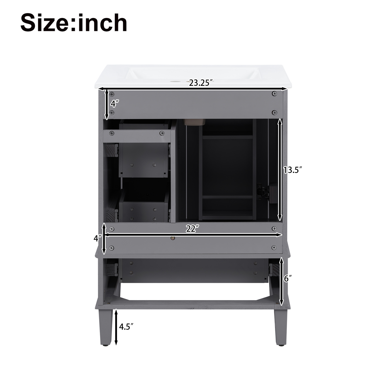 VanityFus Gray 24-in Bathroom Vanity Single Sink Combo Ceramic Top 1 Soft-Close Doors 3 Drawers