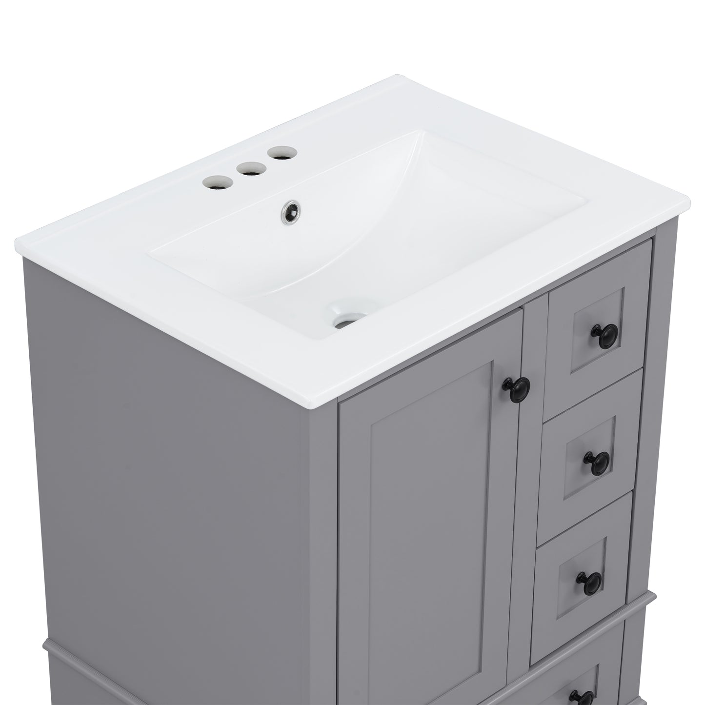 VanityFus Gray 24-in Bathroom Vanity Single Sink Combo Ceramic Top 1 Soft-Close Doors 3 Drawers