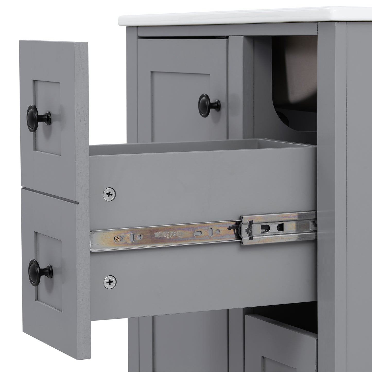 VanityFus Gray 24-in Bathroom Vanity Single Sink Combo Ceramic Top 1 Soft-Close Doors 3 Drawers
