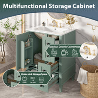 VanityFus Green 24-in Bathroom Vanity Single Sink Combo Ceramic Top 1 Soft-Close Doors 3 Drawers