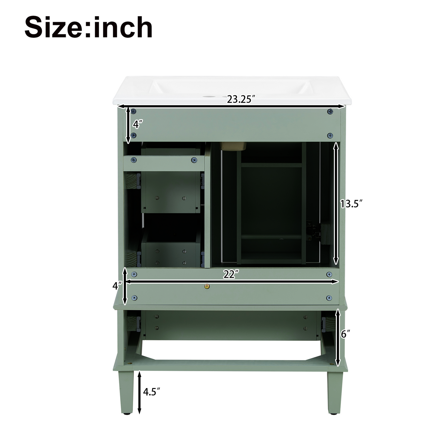 VanityFus Green 24-in Bathroom Vanity Single Sink Combo Ceramic Top 1 Soft-Close Doors 3 Drawers