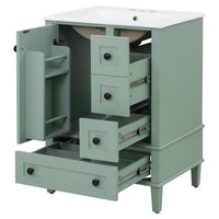 VanityFus Green 24-in Bathroom Vanity Single Sink Combo Ceramic Top 1 Soft-Close Doors 3 Drawers