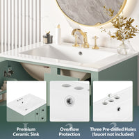 VanityFus Green 24-in Bathroom Vanity Single Sink Combo Ceramic Top 1 Soft-Close Doors 3 Drawers