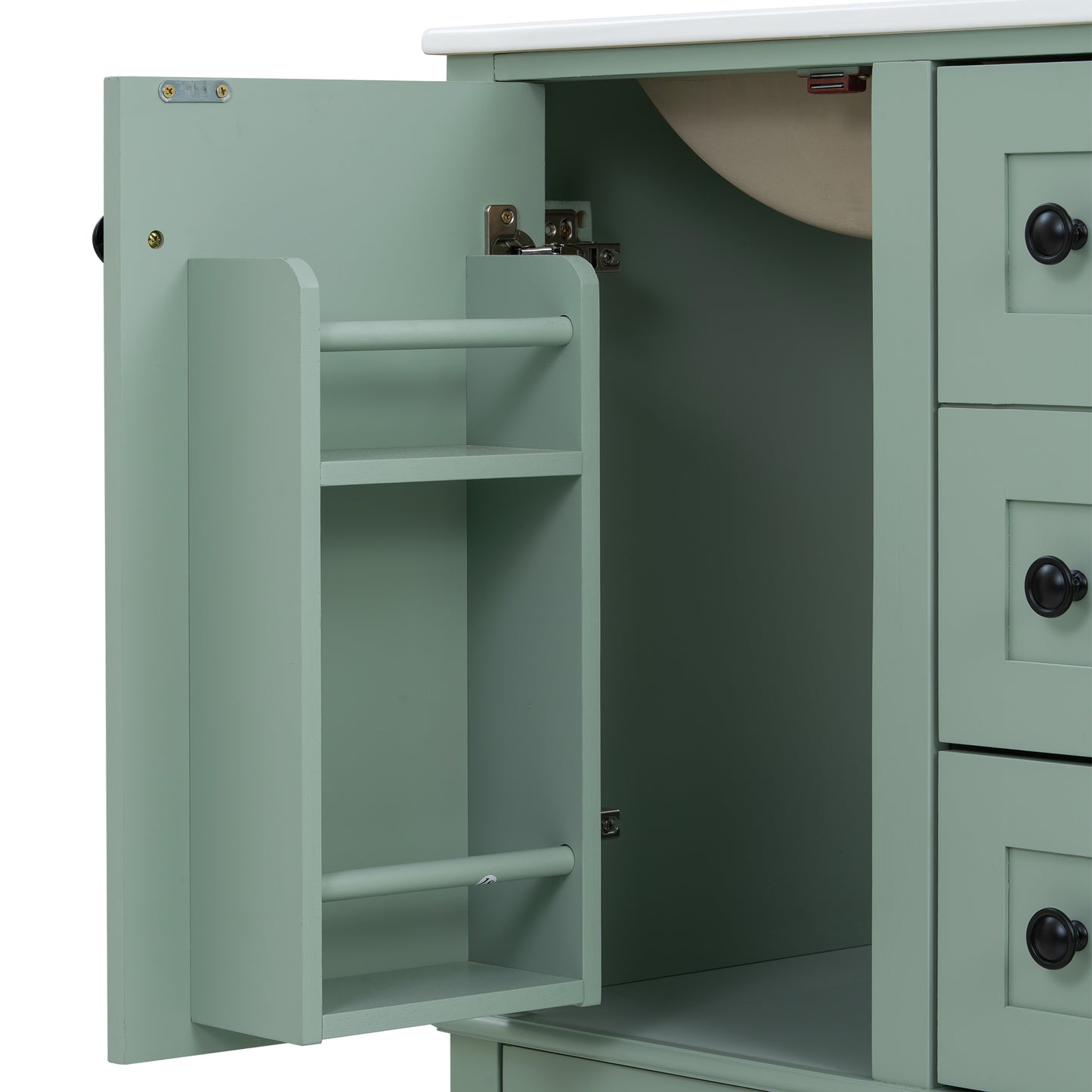 VanityFus Green 24-in Bathroom Vanity Single Sink Combo Ceramic Top 1 Soft-Close Doors 3 Drawers