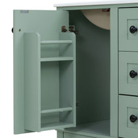 VanityFus Green 24-in Bathroom Vanity Single Sink Combo Ceramic Top 1 Soft-Close Doors 3 Drawers