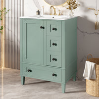 VanityFus Green 24-in Bathroom Vanity Single Sink Combo Ceramic Top 1 Soft-Close Doors 3 Drawers