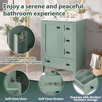 VanityFus Green 24-in Bathroom Vanity Single Sink Combo Ceramic Top 1 Soft-Close Doors 3 Drawers