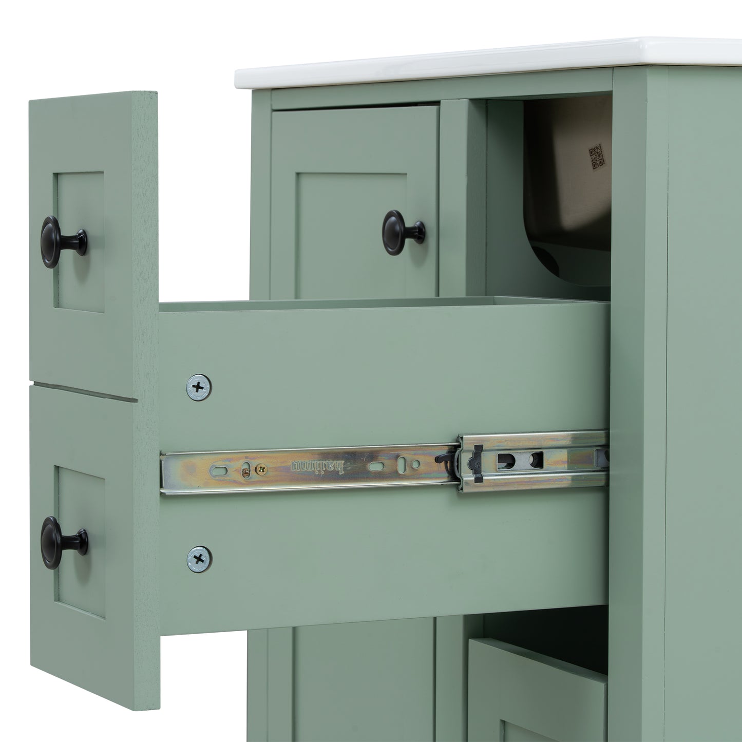 VanityFus Green 24-in Bathroom Vanity Single Sink Combo Ceramic Top 1 Soft-Close Doors 3 Drawers