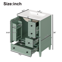 VanityFus Green 24-in Bathroom Vanity Single Sink Combo Ceramic Top 1 Soft-Close Doors 3 Drawers