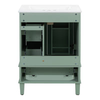 VanityFus Green 24-in Bathroom Vanity Single Sink Combo Ceramic Top 1 Soft-Close Doors 3 Drawers