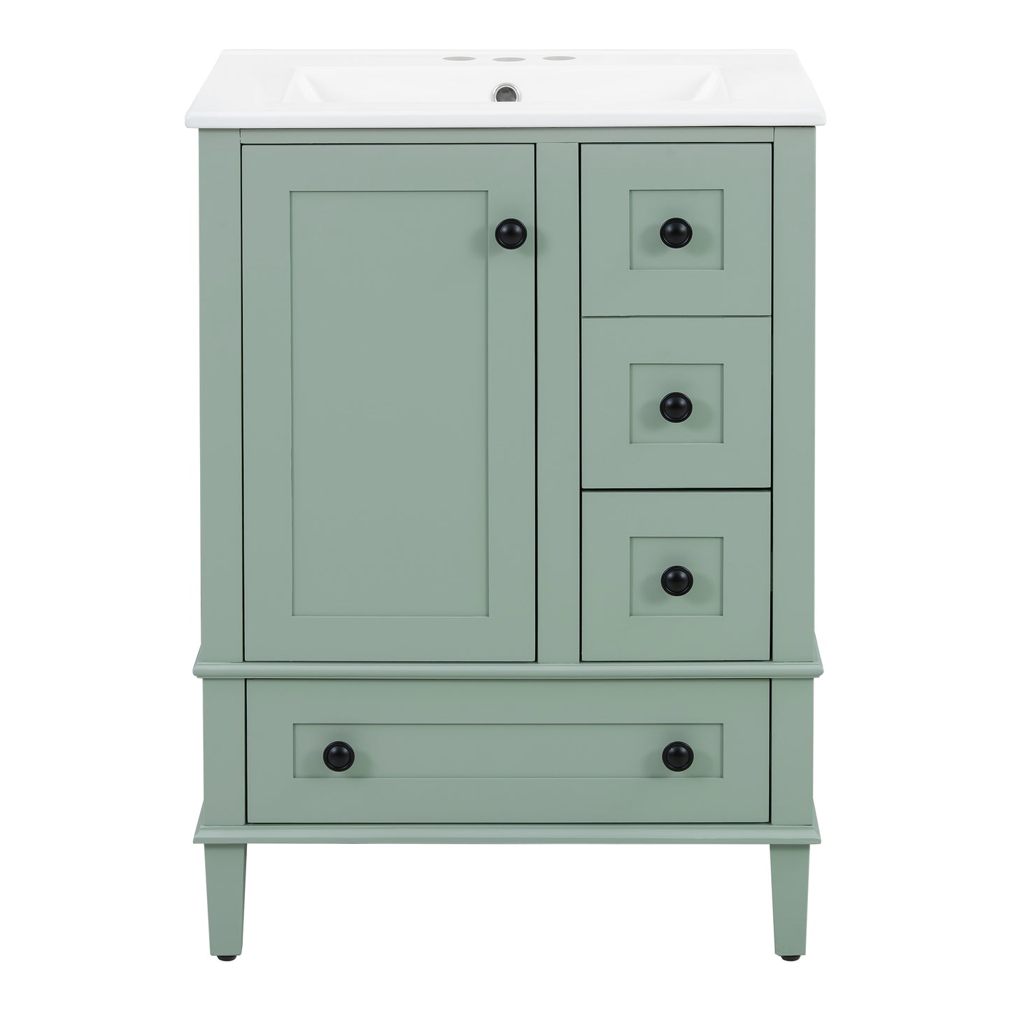 VanityFus Green 24-in Bathroom Vanity Single Sink Combo Ceramic Top 1 Soft-Close Doors 3 Drawers
