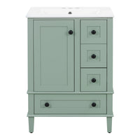 VanityFus Green 24-in Bathroom Vanity Single Sink Combo Ceramic Top 1 Soft-Close Doors 3 Drawers