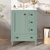 VanityFus Green 24-in Bathroom Vanity Single Sink Combo Ceramic Top 1 Soft-Close Doors 3 Drawers