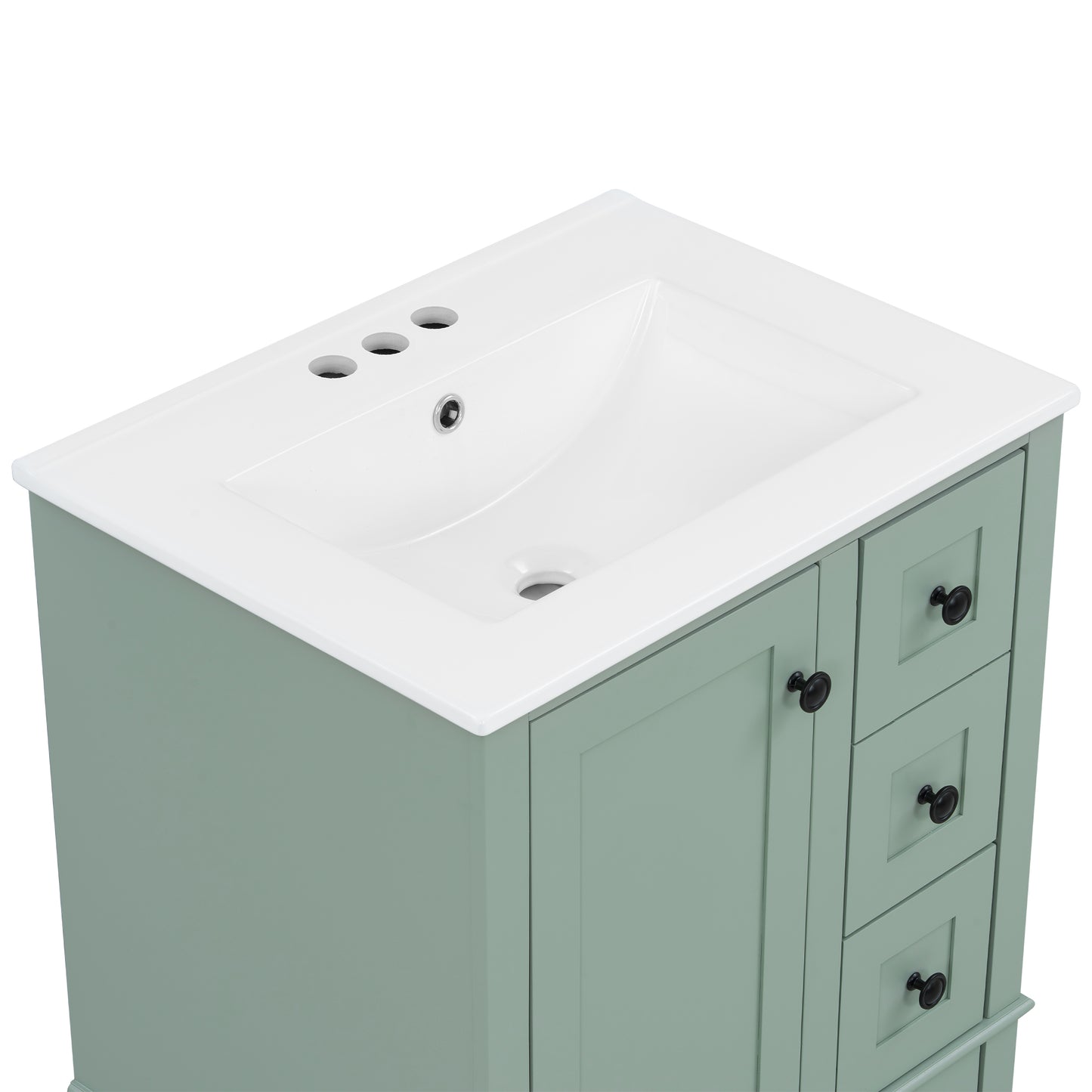 VanityFus Green 24-in Bathroom Vanity Single Sink Combo Ceramic Top 1 Soft-Close Doors 3 Drawers