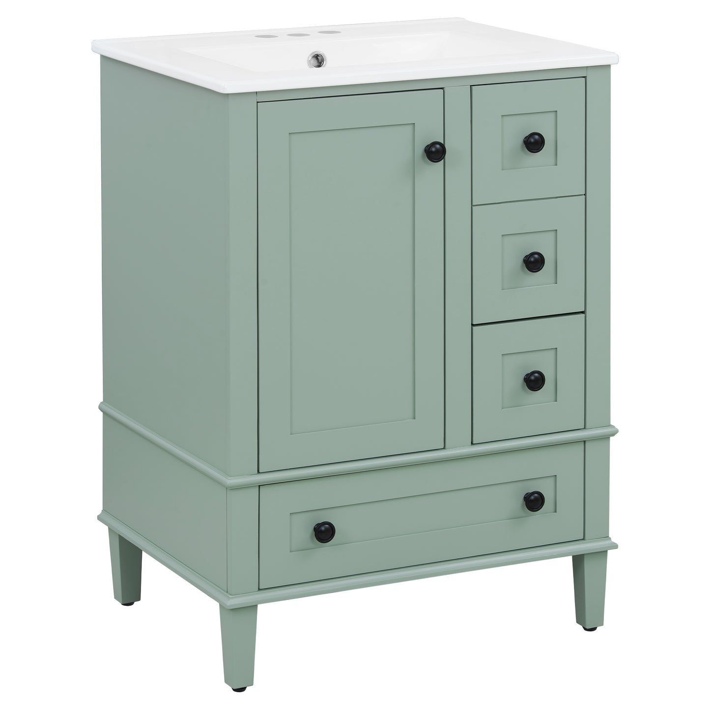VanityFus Green 24-in Bathroom Vanity Single Sink Combo Ceramic Top 1 Soft-Close Doors 3 Drawers
