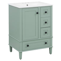VanityFus Green 24-in Bathroom Vanity Single Sink Combo Ceramic Top 1 Soft-Close Doors 3 Drawers