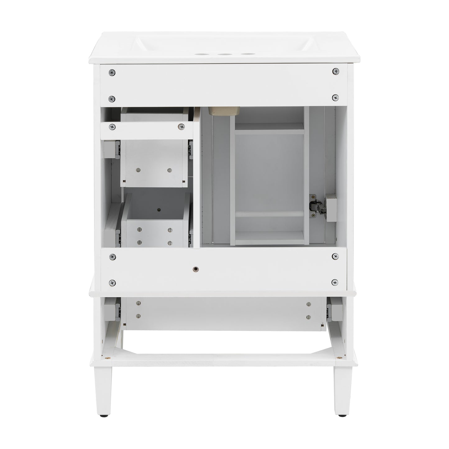 VanityFus White 24-in Bathroom Vanity Single Sink Combo Ceramic Top 1 Soft-Close Doors 3 Drawers