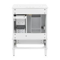 VanityFus White 24-in Bathroom Vanity Single Sink Combo Ceramic Top 1 Soft-Close Doors 3 Drawers